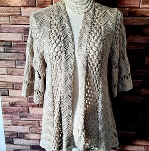 Cato Womens Cardigan Sweater Beige/Brown Marled Open Front Distressed Size 18-20